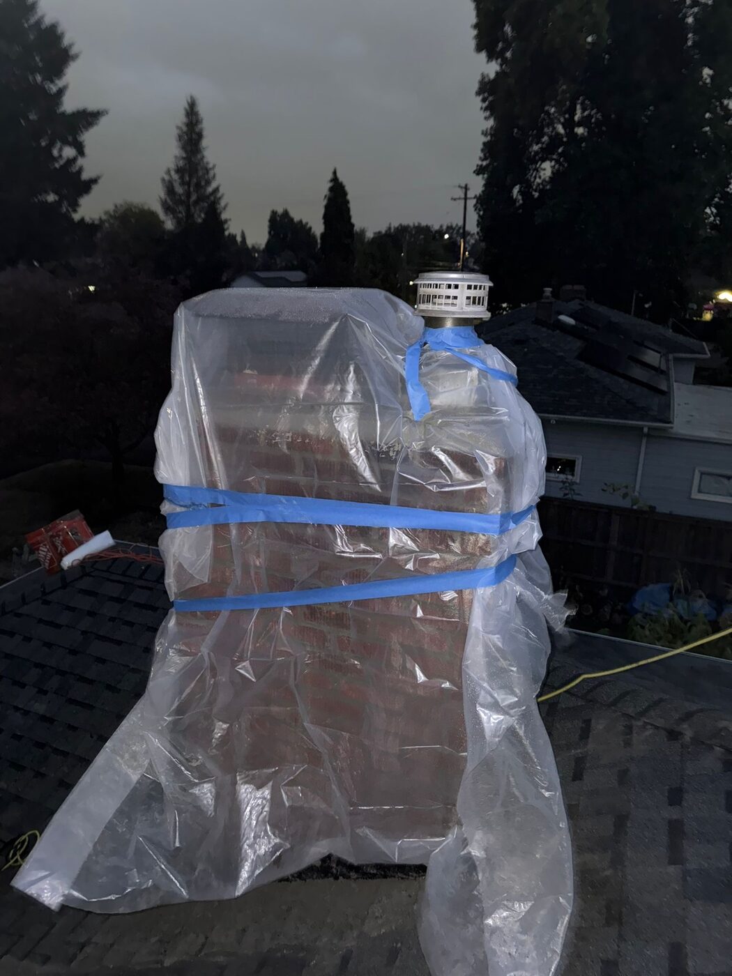 Chimney waterproofing and sealing in progress