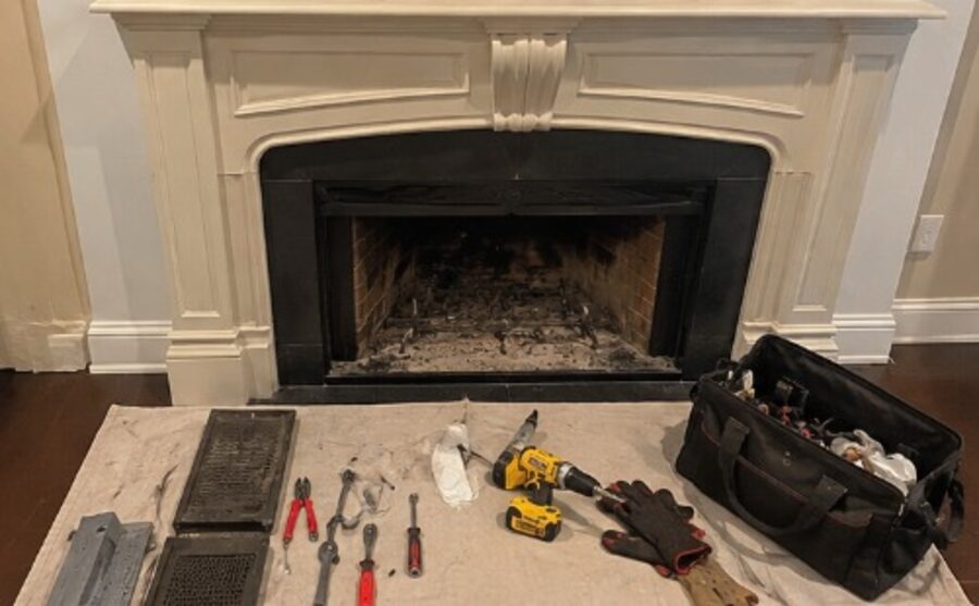 Clean careful drop-cloth workspace